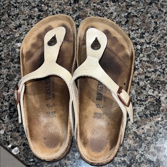 Birkenstock Cream Leather T-Strap Sandals - Picture 3 of 5